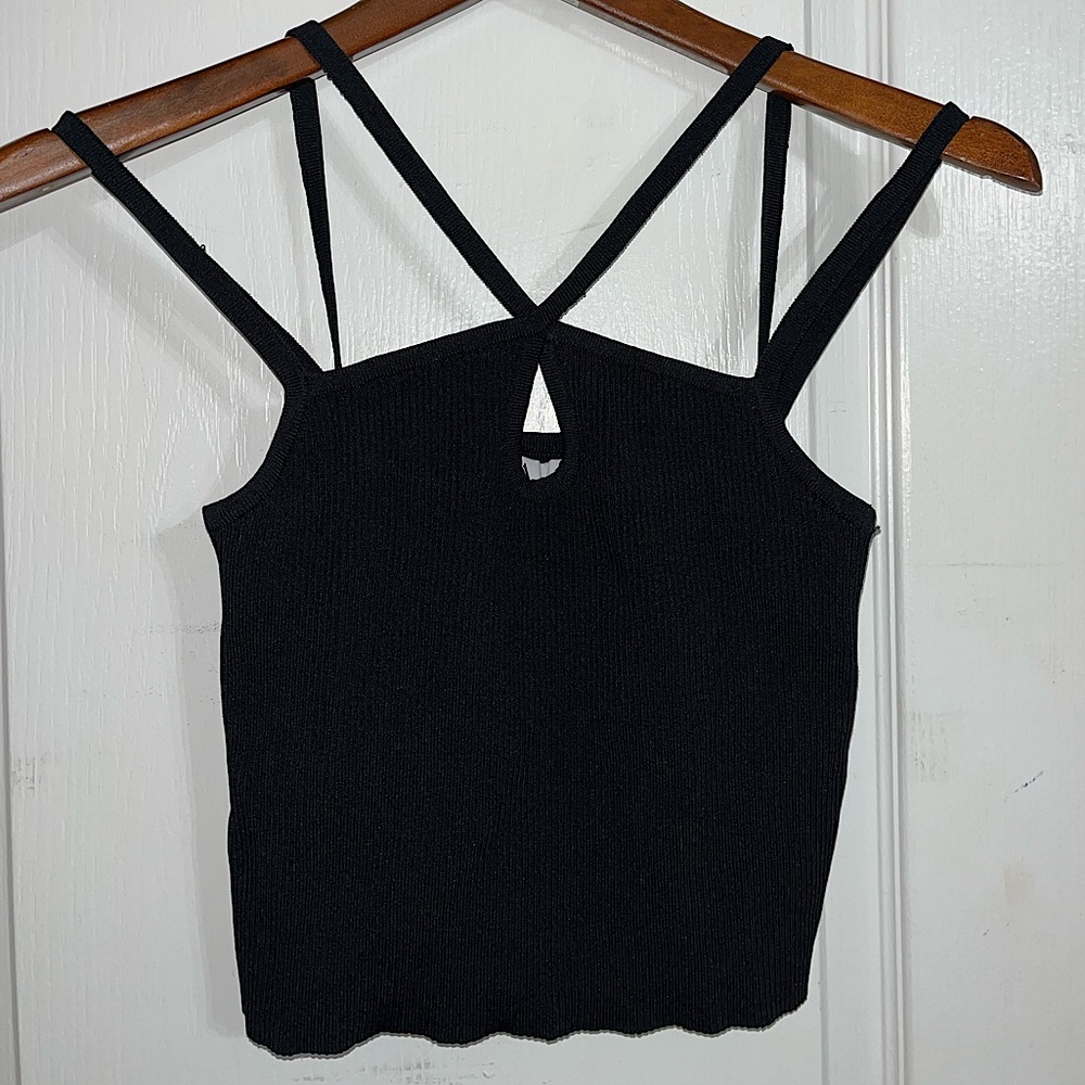 ZARA Black Strappy Ribbed Crop Top Spaghetti Strap — Small
